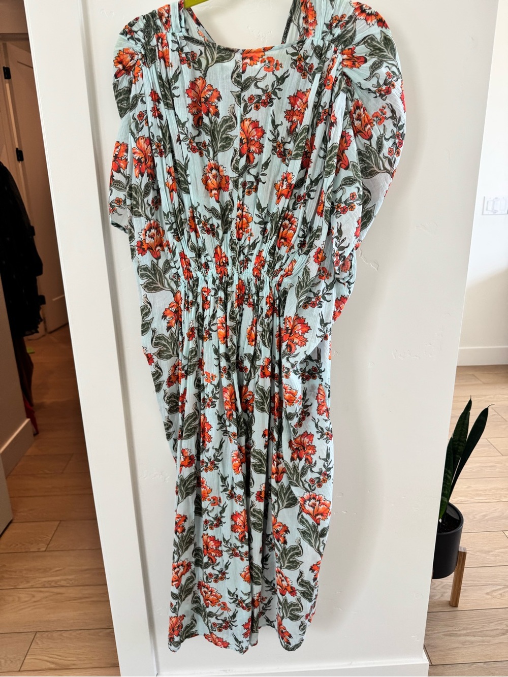 Anthropologie Light Blue Floral Maxi with Orange Blooms - Picture 3 of 3